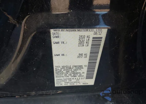 2013 Nissan Altima 2.5 Sv z USA, uszkodzony, nr VIN 1N4AL3AP4DN431237